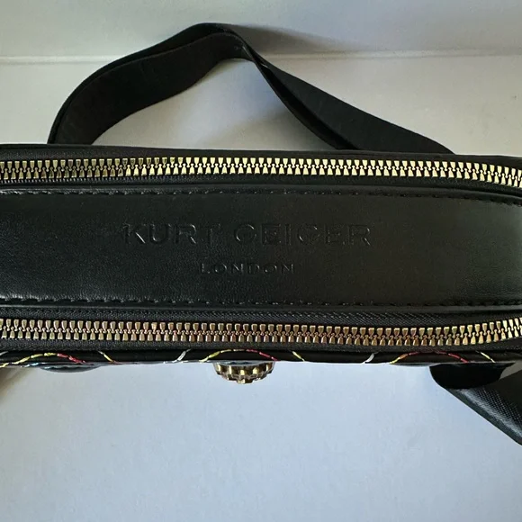 Kurt Geiger London Black Crossbody Bag with Rainbow Stitching & Hamsa Hand Clasp